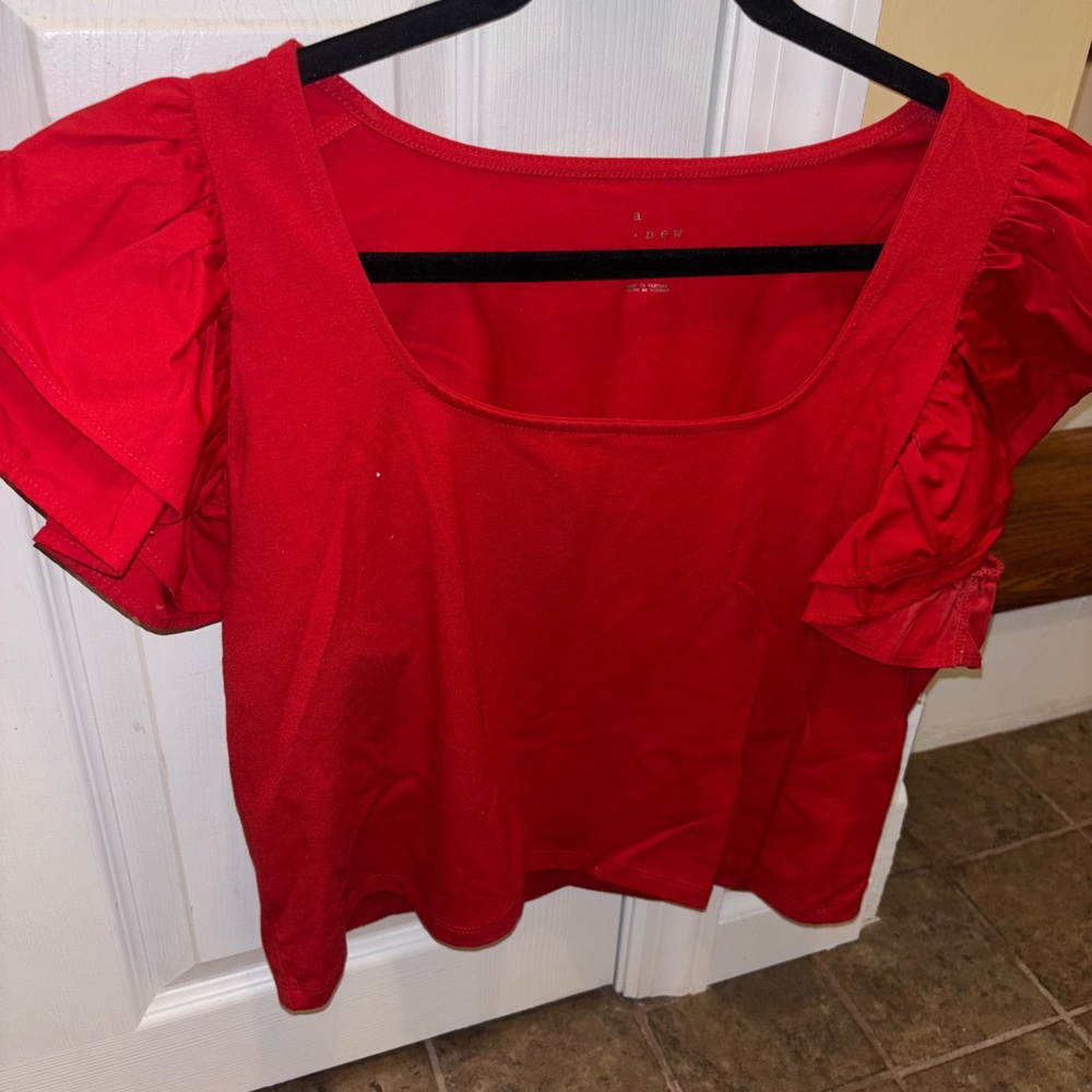 a new day Red Ruffle Sleeve Blouse